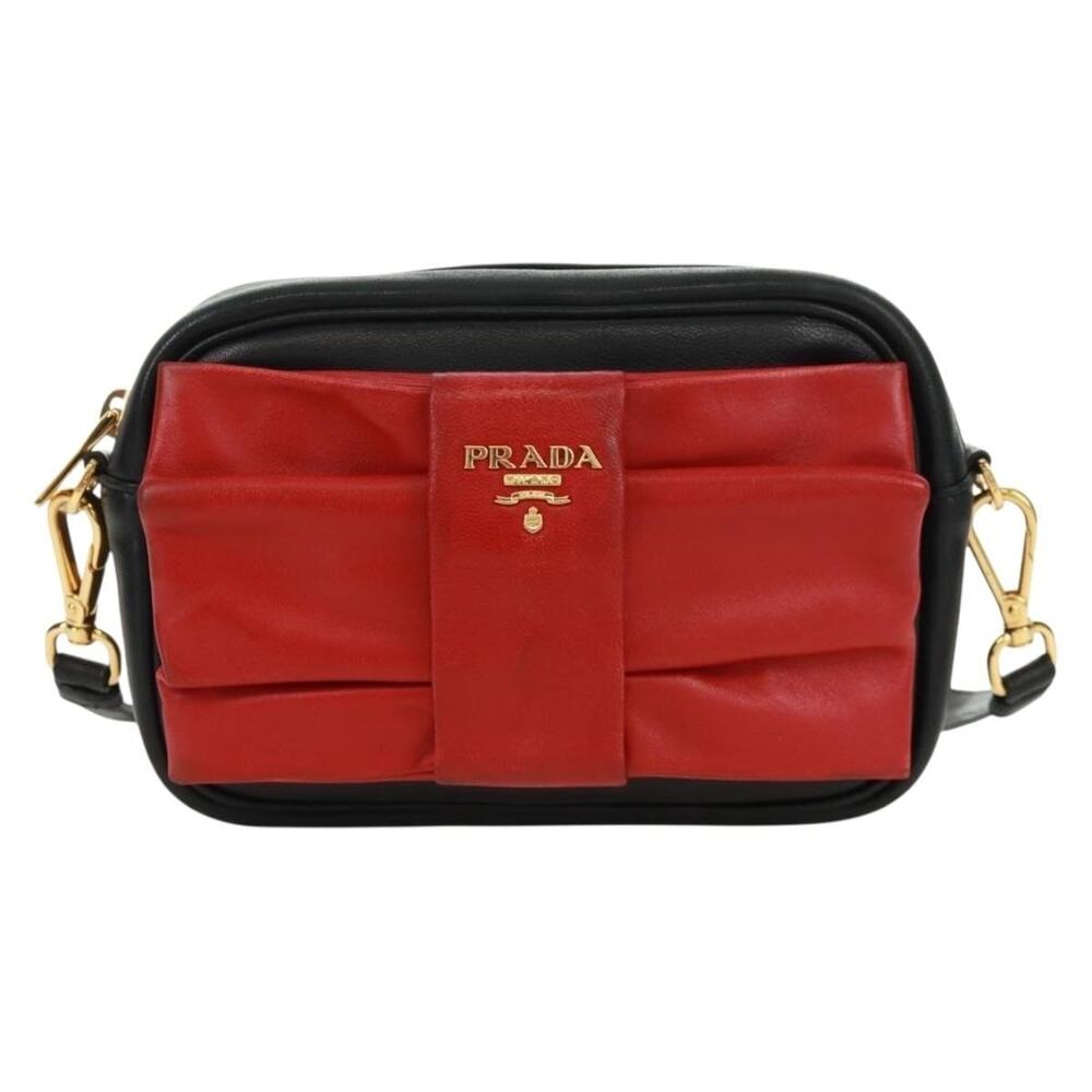 Prada Leather Ribbon Shoulder Bag Black